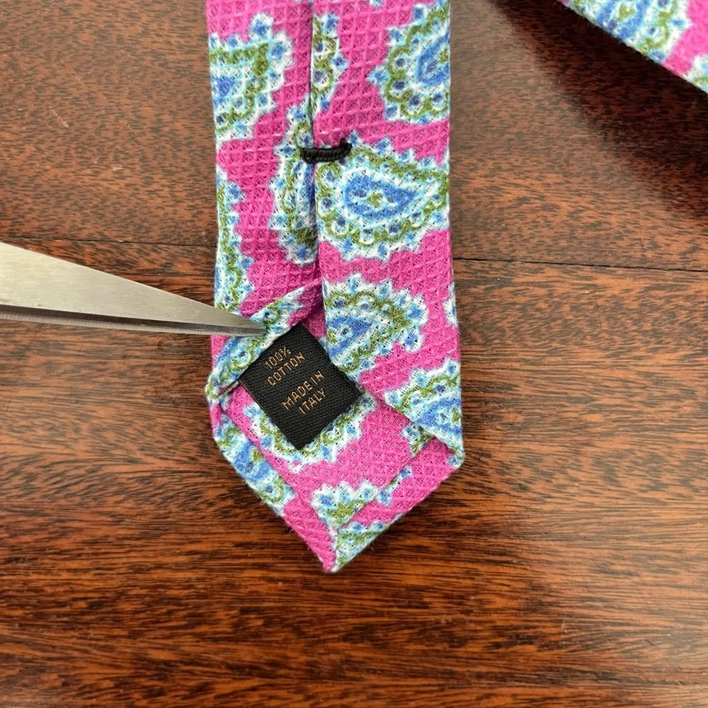 Jos. A. Bank Reserve Paisley Pink Blue Green And White Cotton Tie